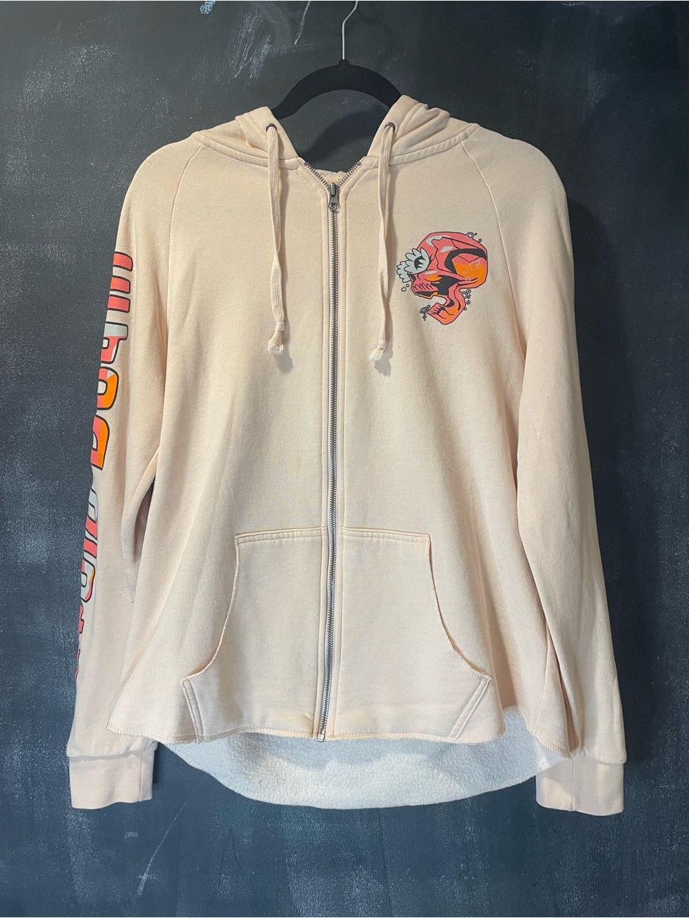 Liquid Death Murder Your Thirst Graphic Zip Hoodie Skeleton Floral Peach